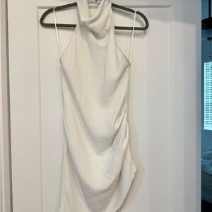 Amanda Uprichard White Ruched Halter Dress
